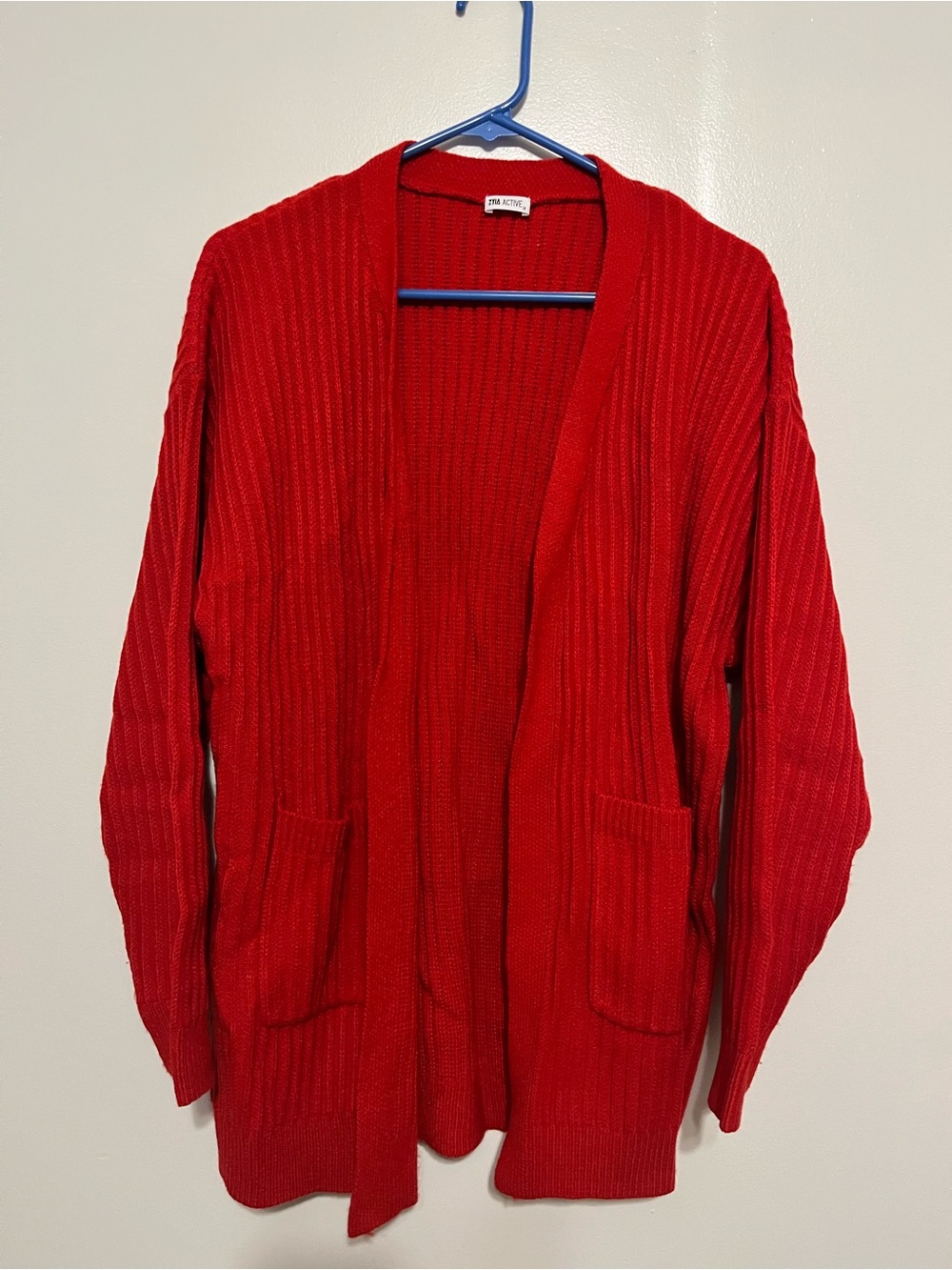ZYIA Active Red Open Front Cardigan Women’s Medium Oversized Knit